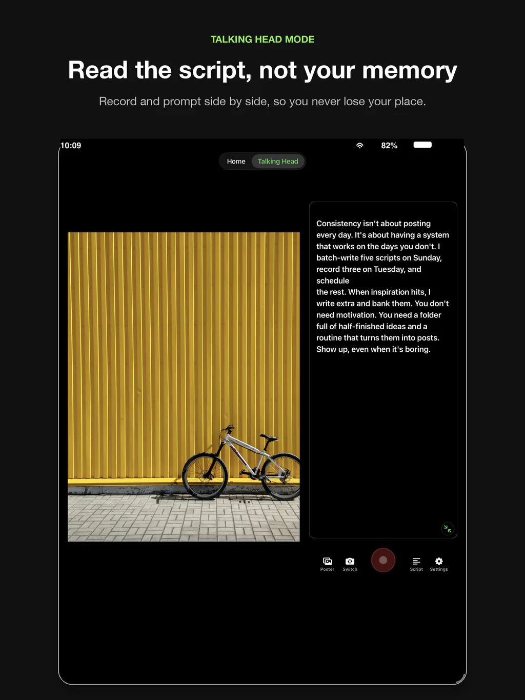 AI Teleprompter running on iPad with a wide prompt area