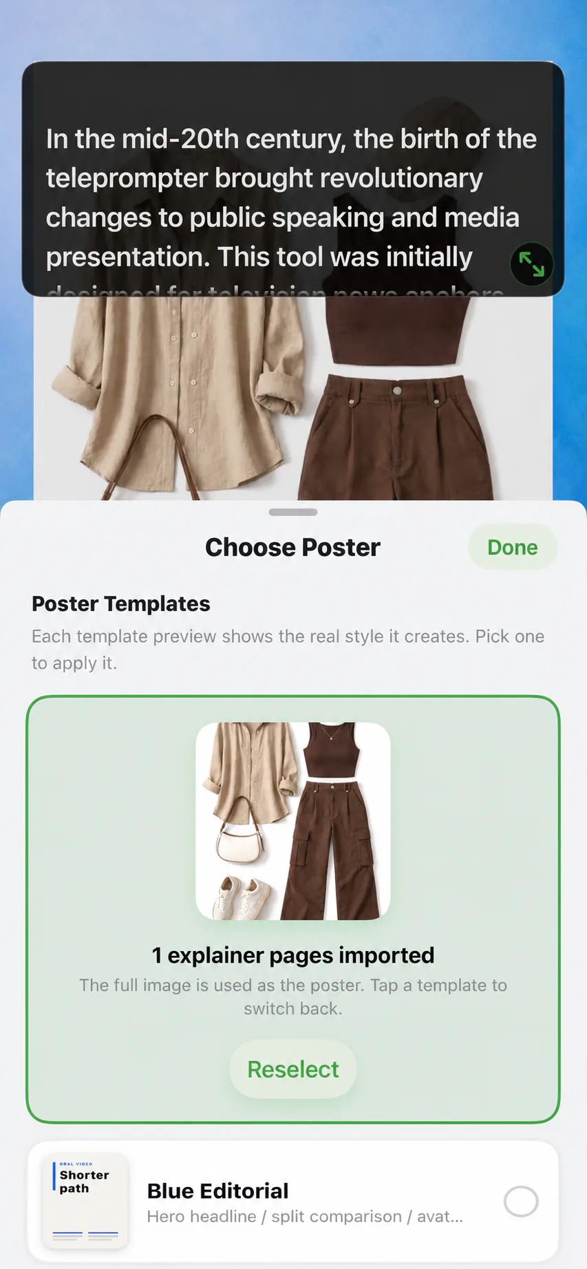 Choosing poster material for a presentation recording on iPhone